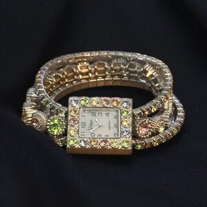 Vivani silver tone multi strand multicolor rhinestone watch